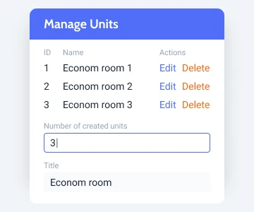 booking form with units