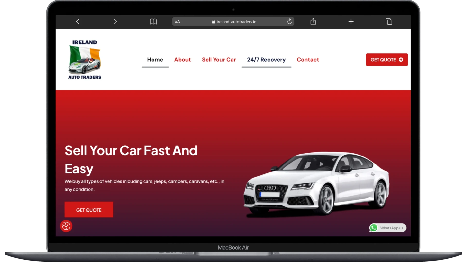 Ireland Auto Traders website homepage shown on a laptop