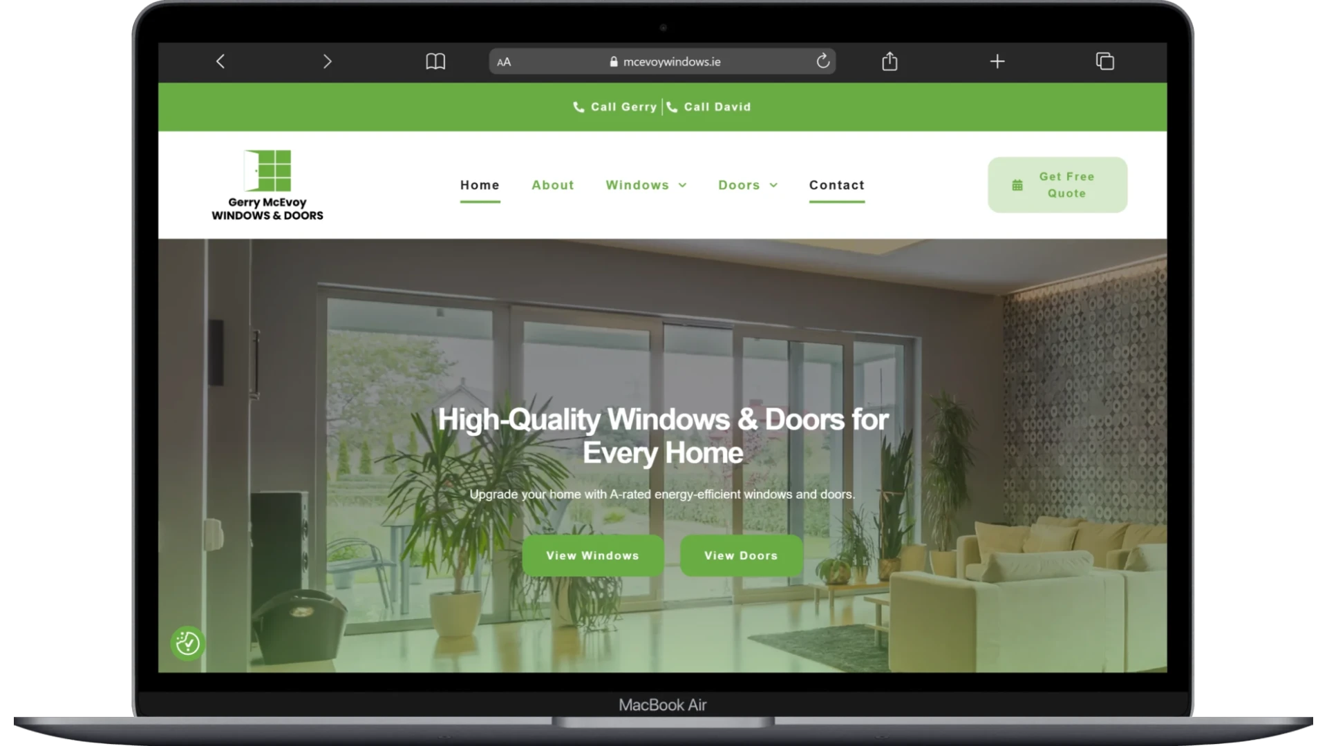 McEvoy Windows website homepage shown on a laptop