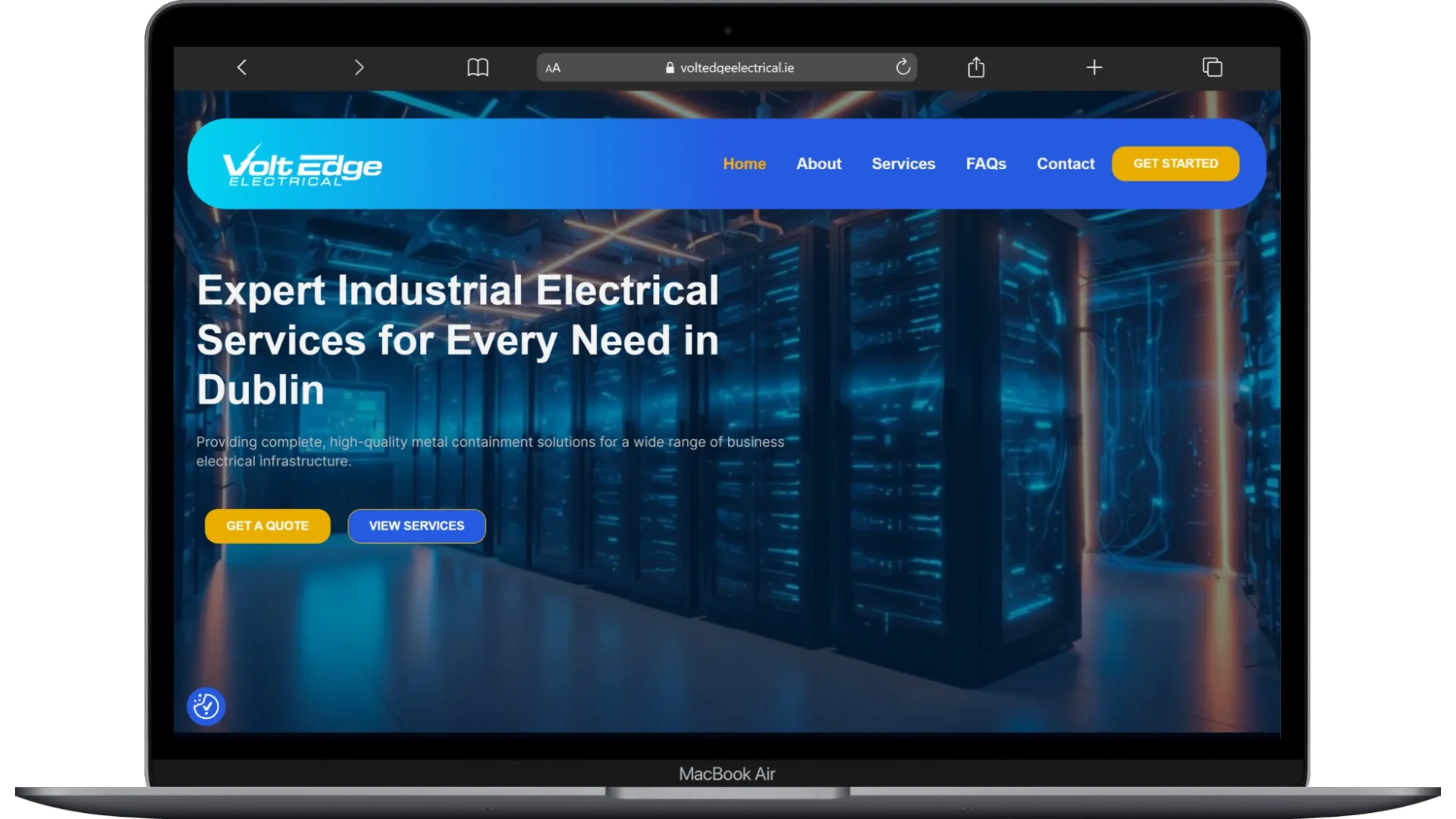 Volt Edge Electrical website homepage shown on a laptop